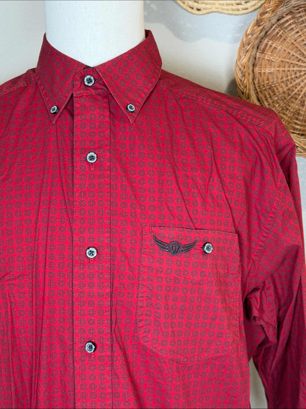 Ariat Men’s Presot Chili Pepper Fitted Shirt Long Sleeve Deep Red Size Large